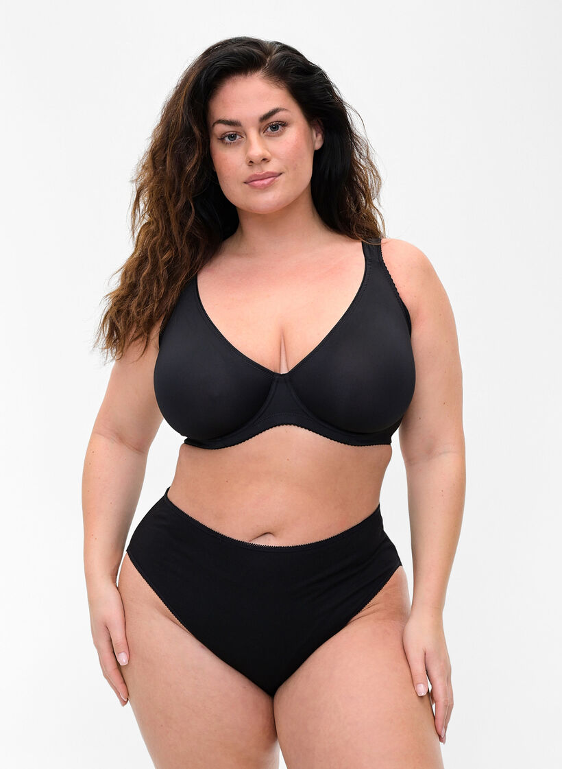 Plain-coloured underwired bra, Black, Model image number 3