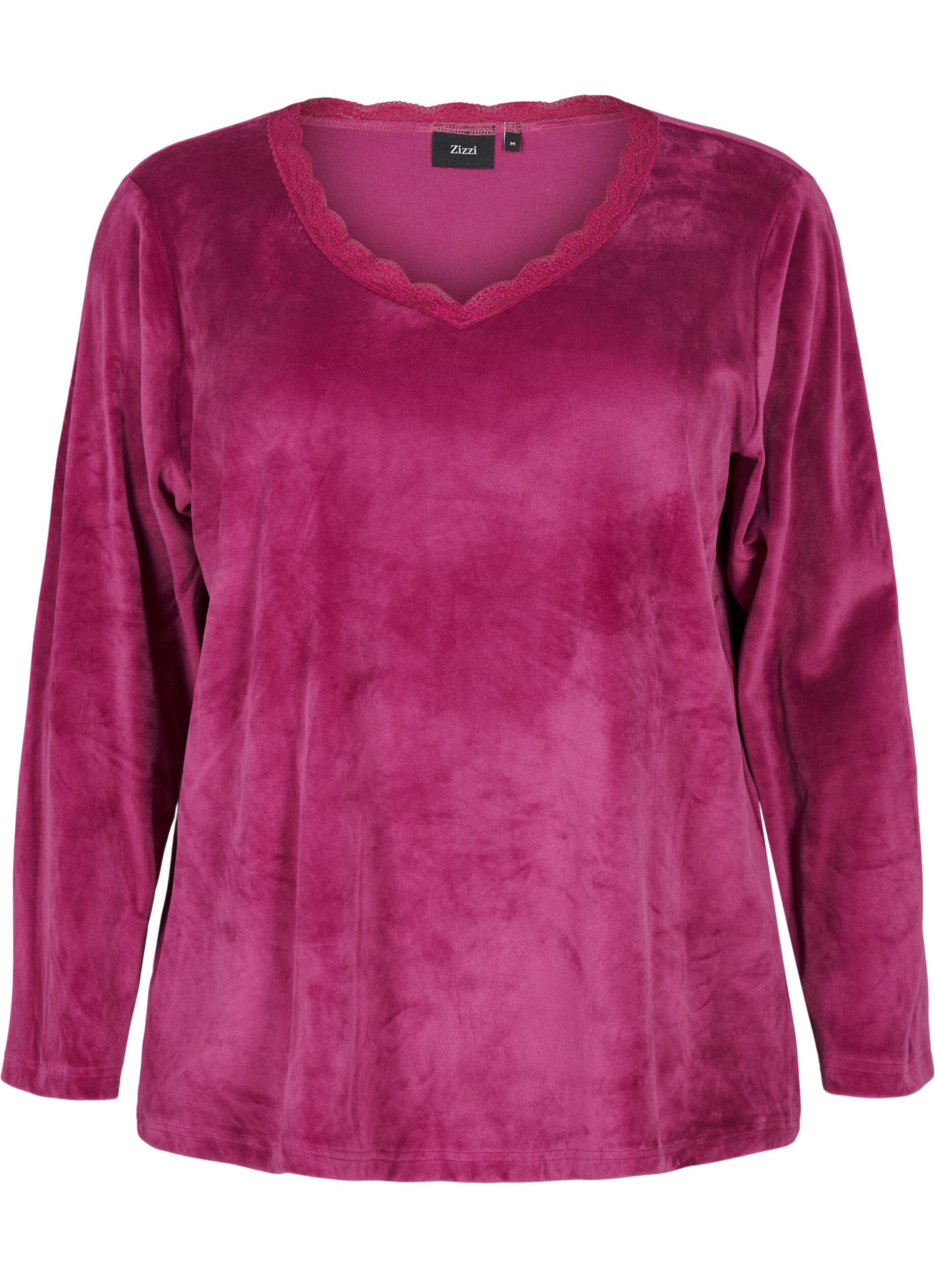 Zizzifashion Velour blouse with v-neck, Boysenberry, Packshot image number 0