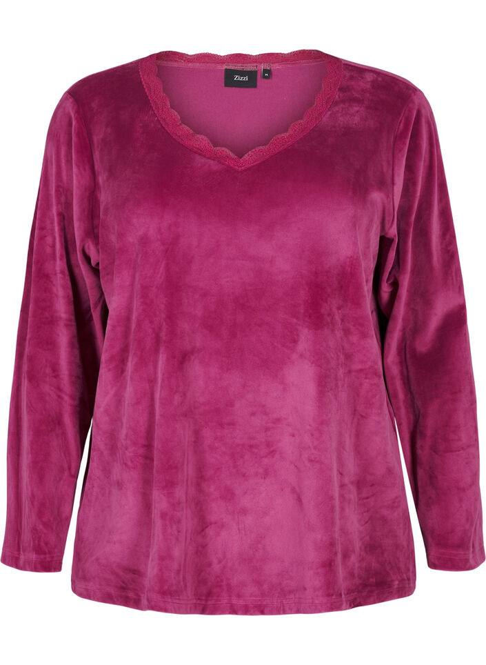 Velour blouse with v-neck, Boysenberry, Packshot image number 0