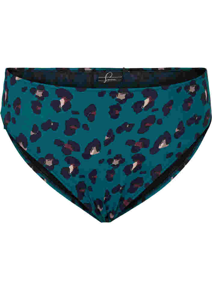 Bikini bottoms with a high waist, Teal Leopard, Packshot