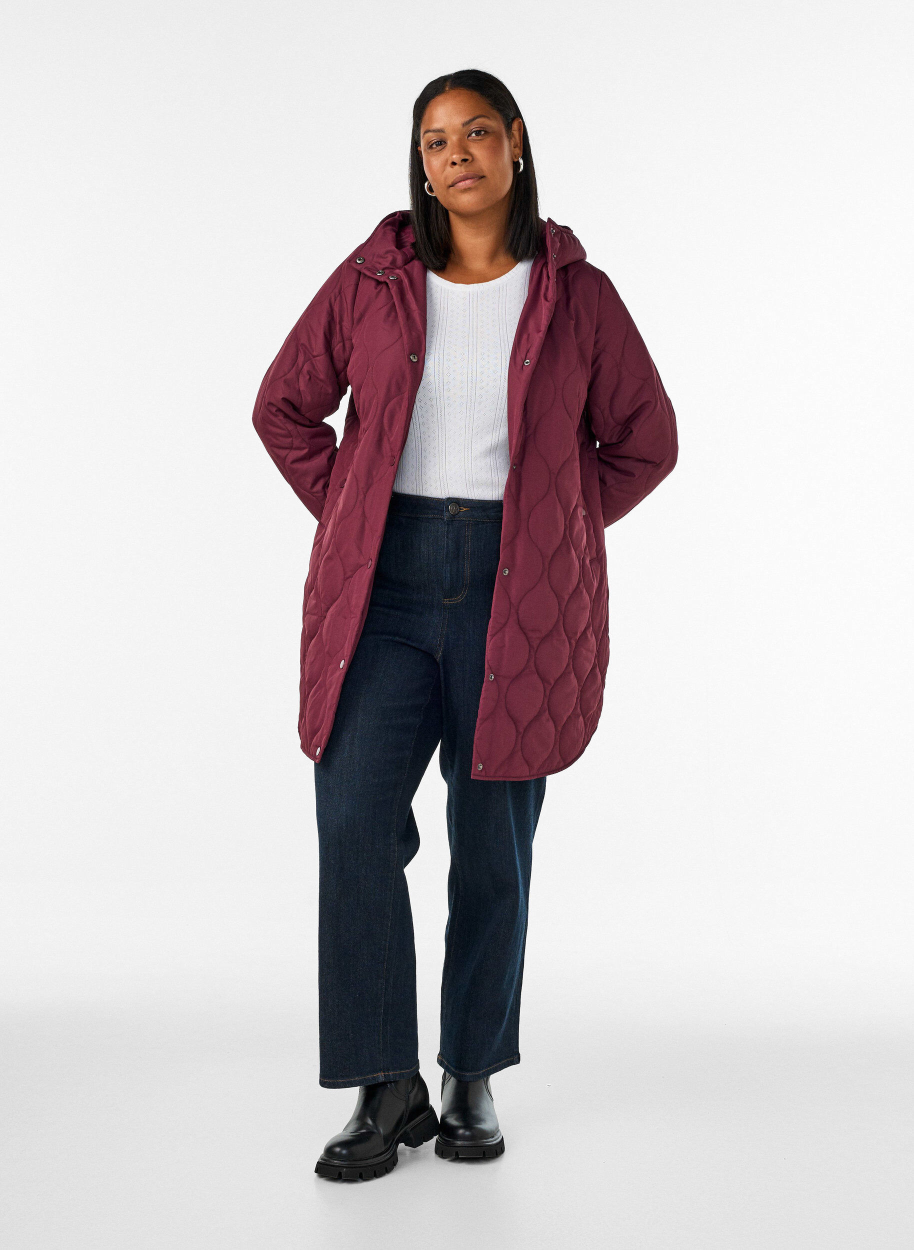 ZizzifashionMid-length quilted jacket with a hood, 0655, Model image number 1