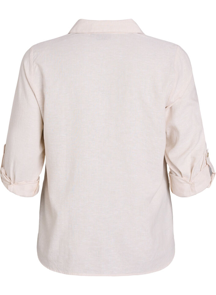 Shirt in linen and viscose with 3/4 sleeves, Beige, Packshot image number 1