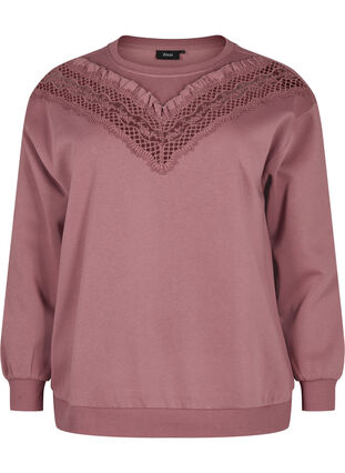 Sweatshirt with ruffle and crochet detail, Rose Brown, Packshot image number 0