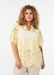 Lace blouse with ruffle collar and short sleeves, Yellow, Model image number 0