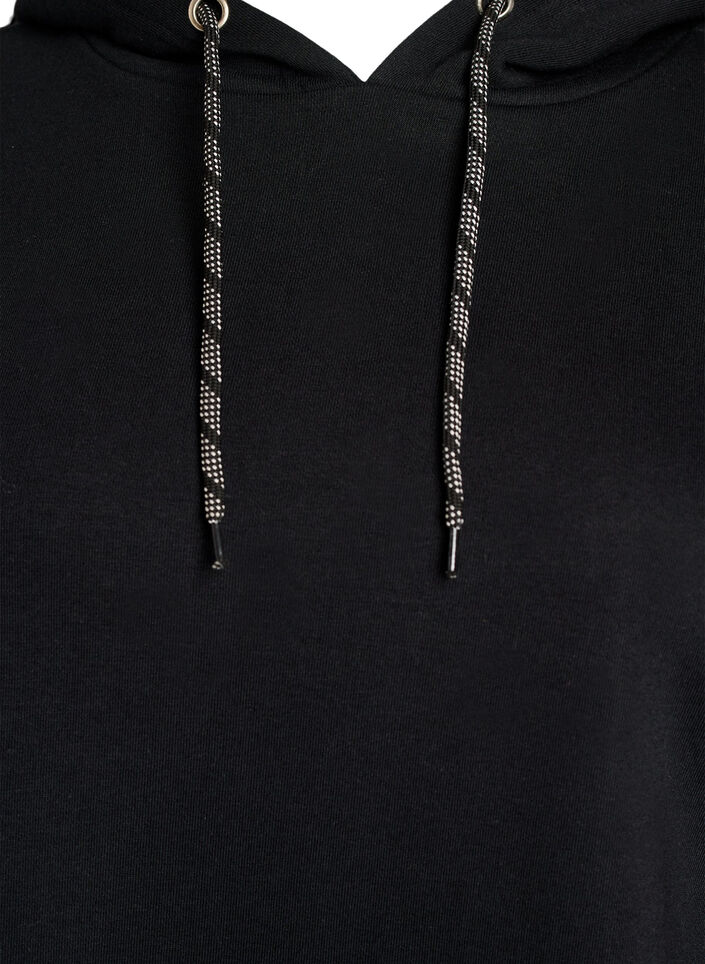 Long cotton sweat cardigan with hood, Black, Packshot image number 2