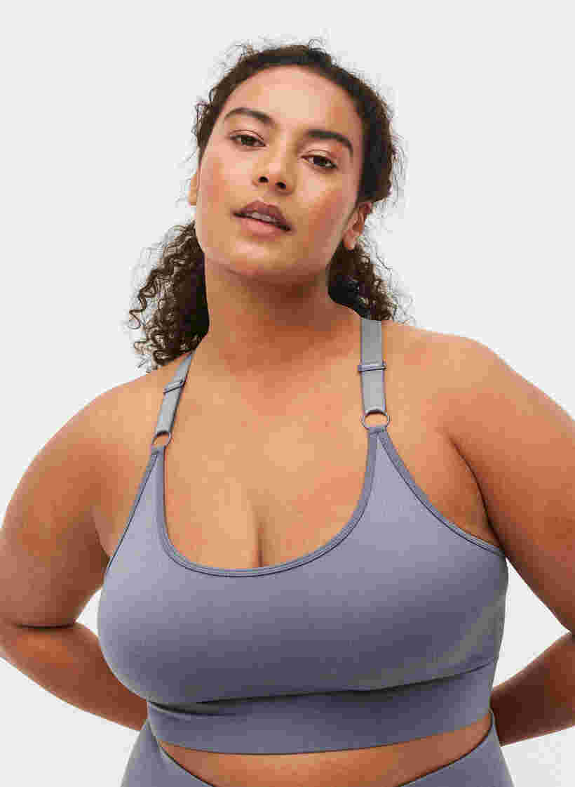 Seamless sports bra in ribbed material, Stormy Weather, Model image number 2