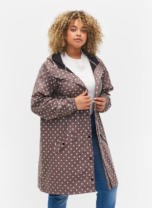 Hooded polka dot rain jacket, Iron W/White dot, Model image number 0