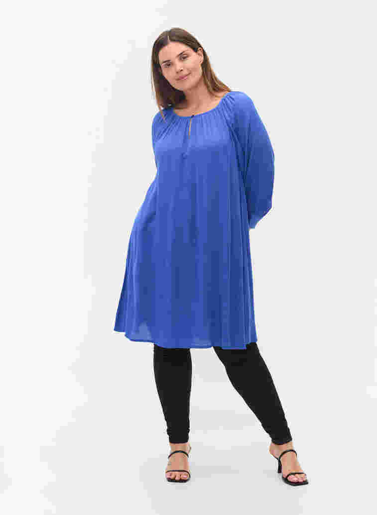 Viscose tunic with 3/4 sleeves, Dazzling Blue, Model image number 2