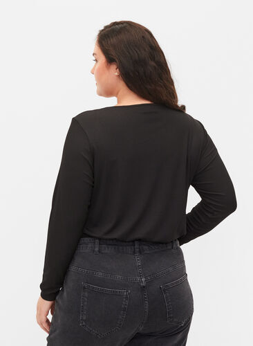Top with cut out detail and long sleeves, Black, Model image number 1