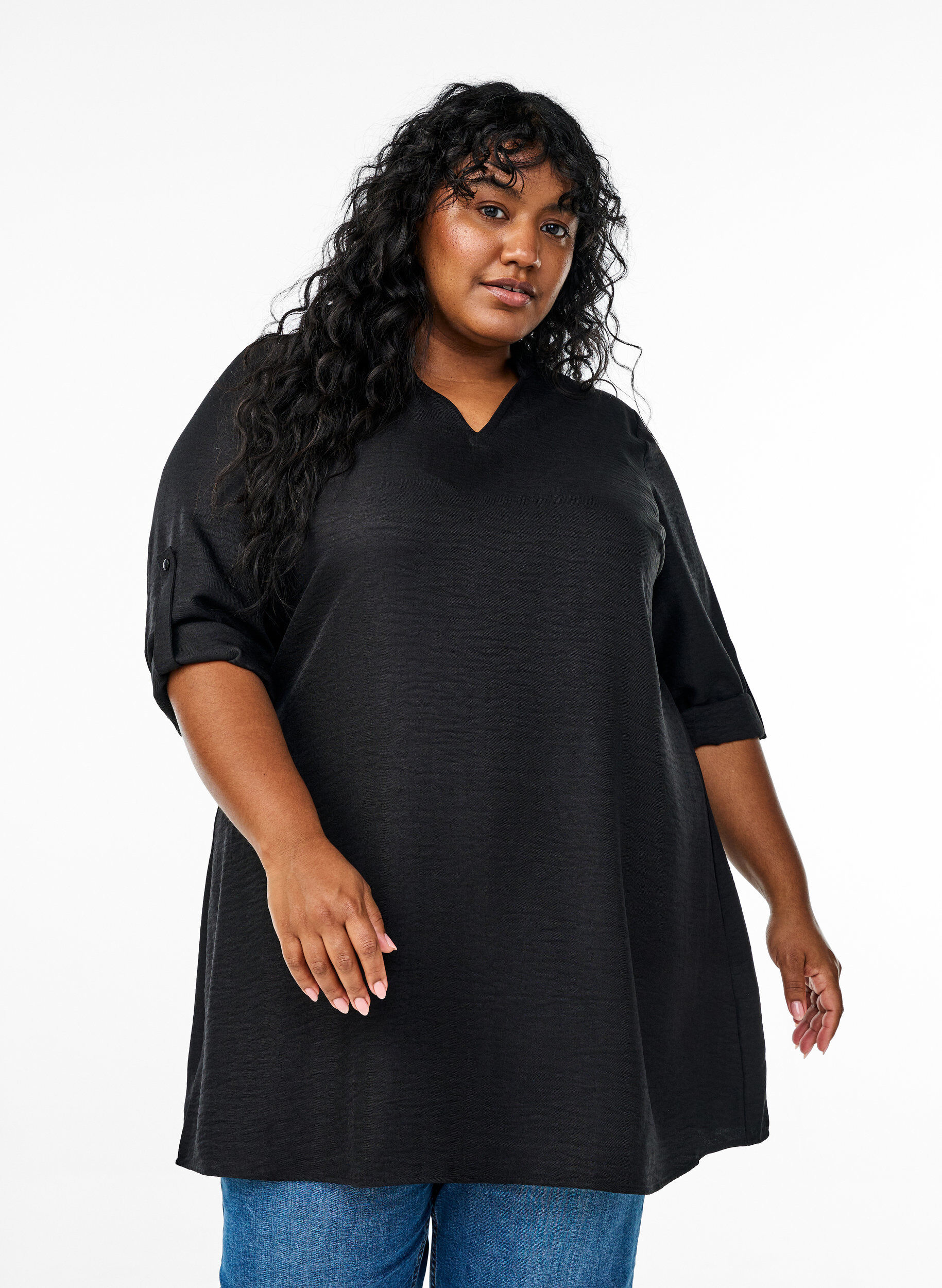 Zizzifashion Tunic with V-neck, Black, Model image number 0