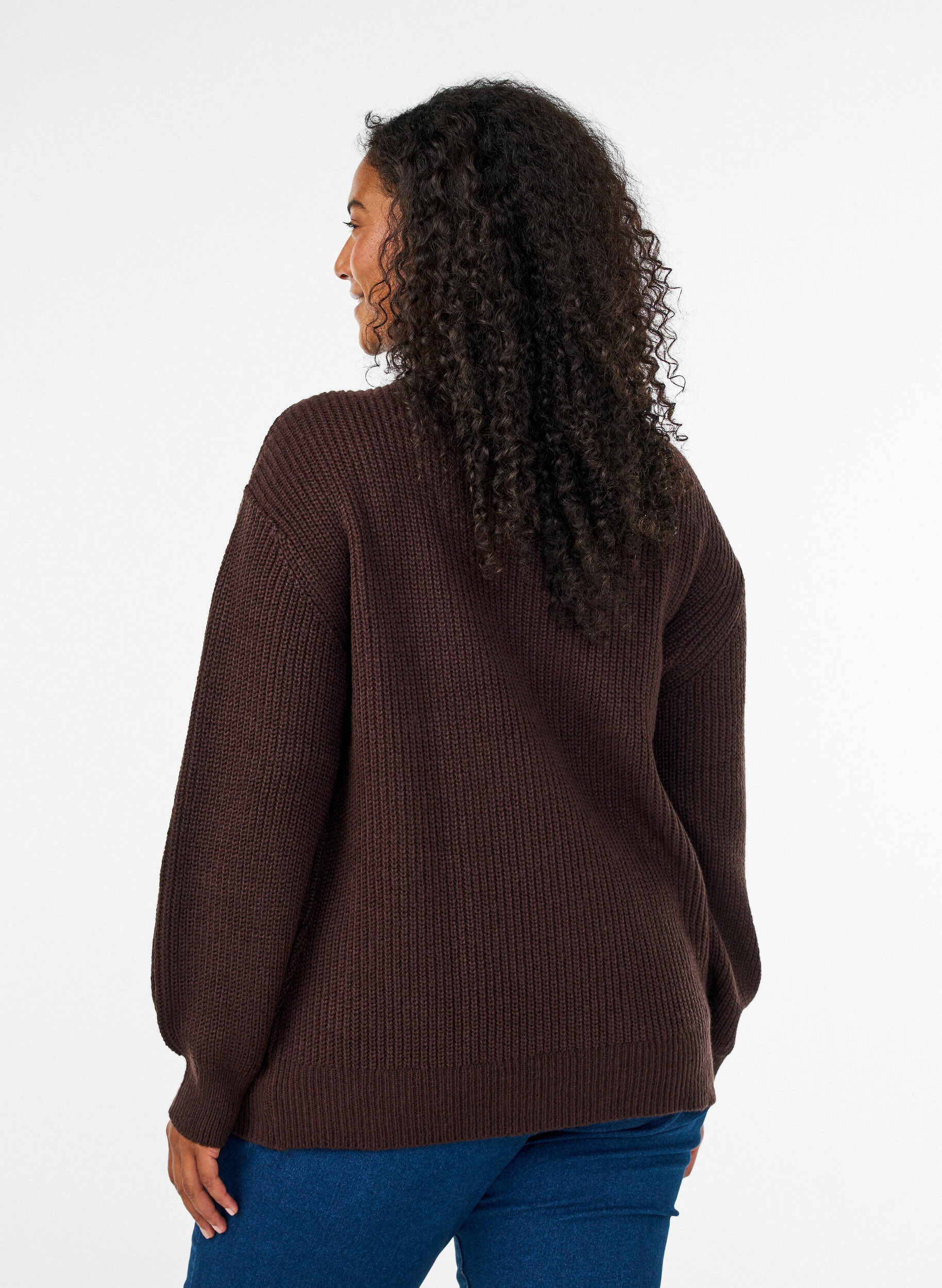 ZizzifashionKnitted sweater with high neck and zipper, Brown, Model image number 2