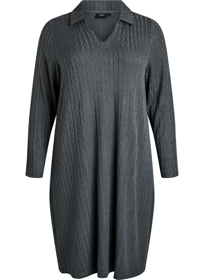 Dress with cable structure and v-neck, Green, Packshot image number 0