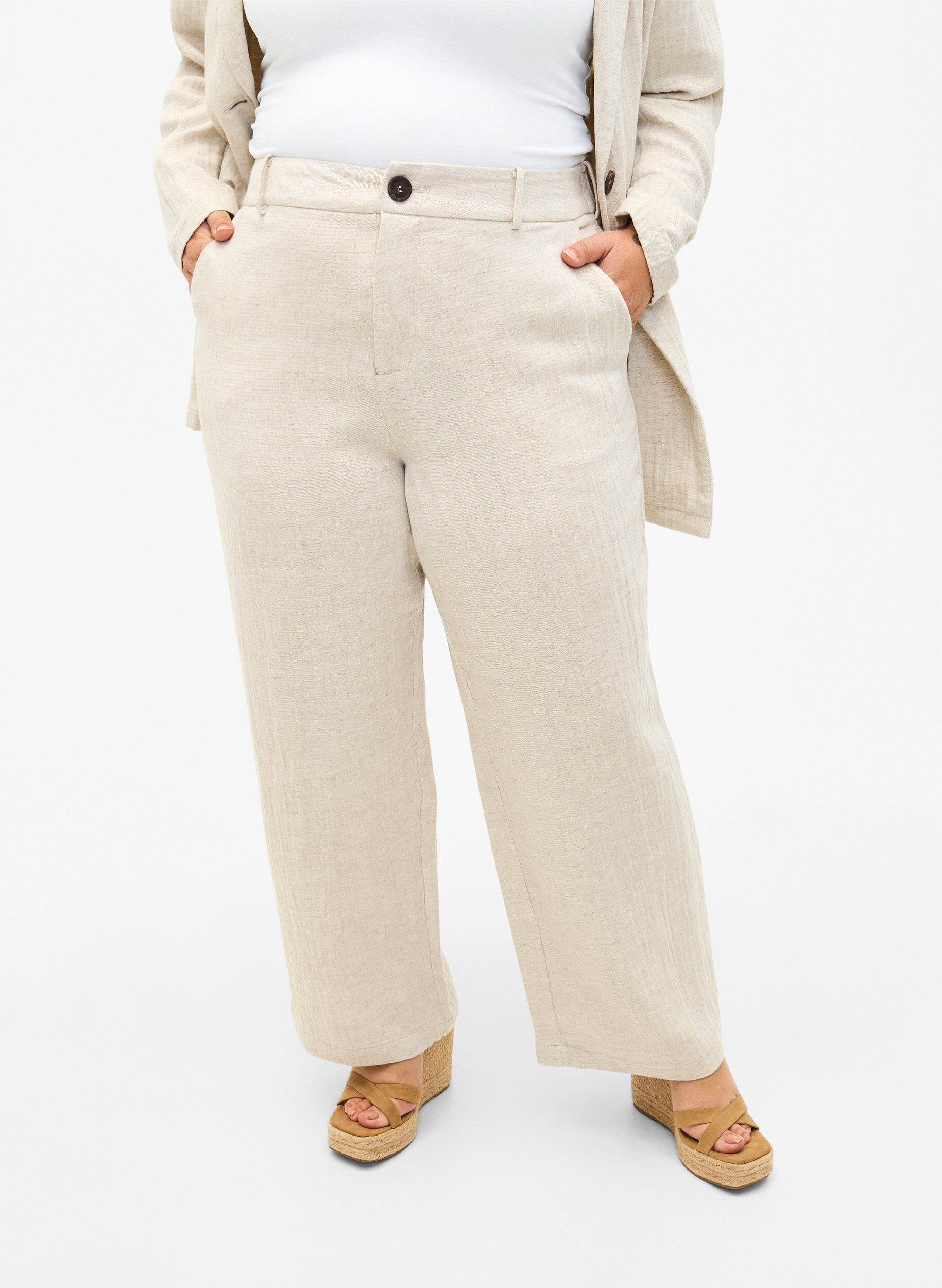 Zizzifashion Suit trousers in a material blend with linen, Rainy Day, Model image number 2