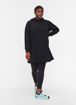 Long, hooded sweatshirt with pocket, Black, Model image number 1