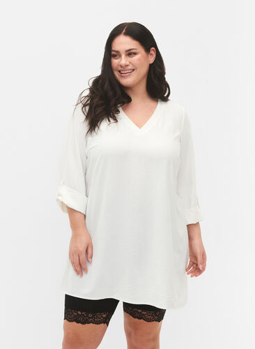 A-shape tunic with print, Bright White, Model image number 0