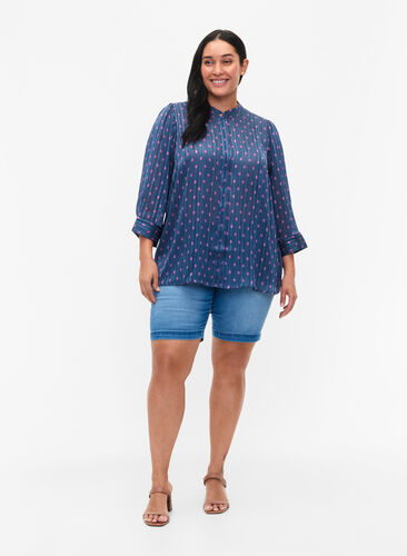 Shirt blouse with dots , Vintage Indigo Dot, Model image number 2