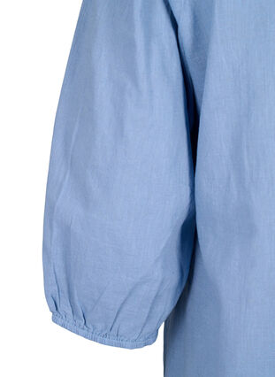 Cotton blend short dress with linen, Faded Denim, Packshot image number 4