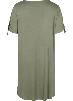Short sleeved viscose dress with tie detail, Dusty Olive, Packshot image number 1