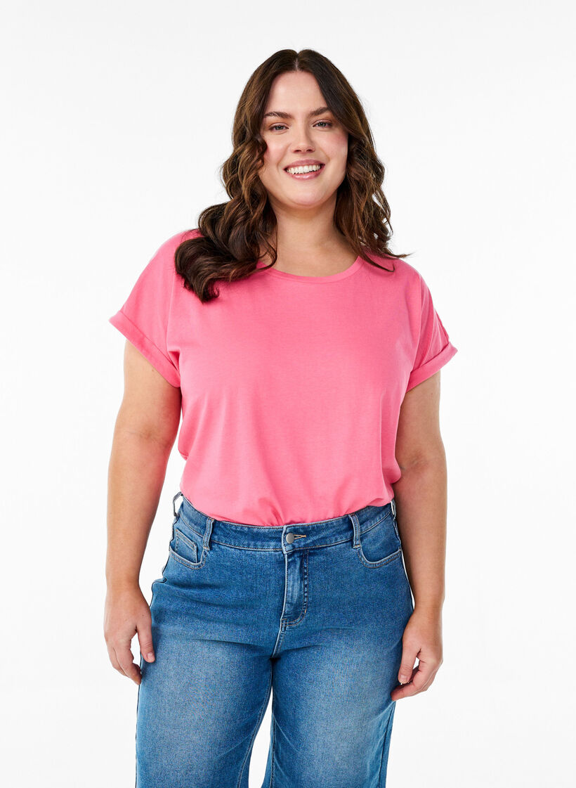 Short sleeve cotton blend T-shirt, Pink, Model image number 0