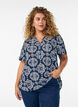 Blouse with short sleeves and v-neck, Blue, Model image number 0