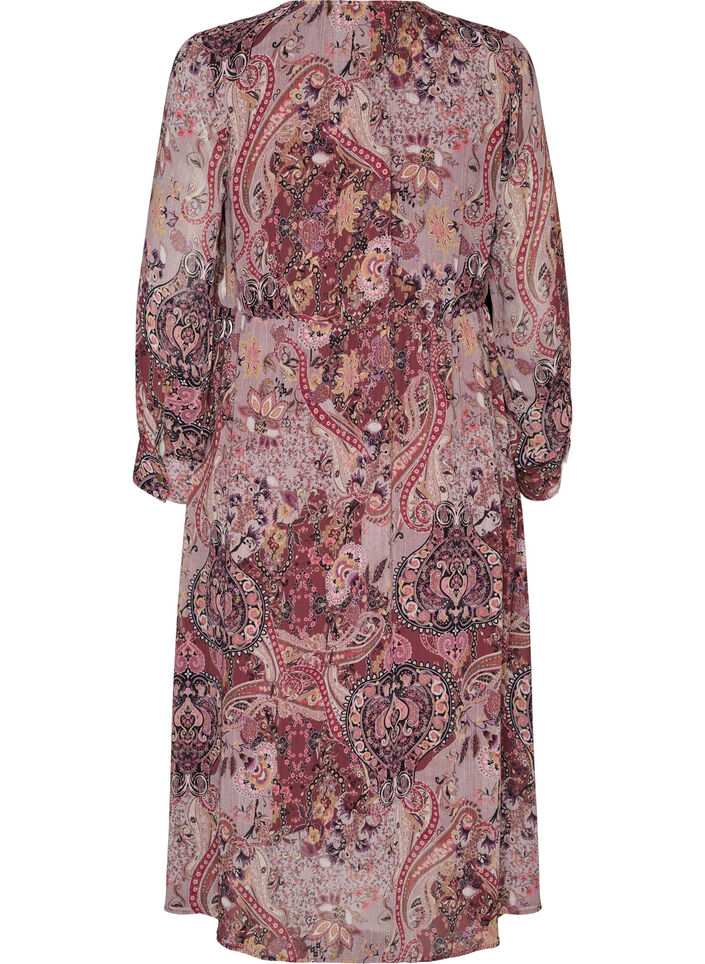 Midi dress with paisley print and elastic waist, Purple, Packshot image number 1