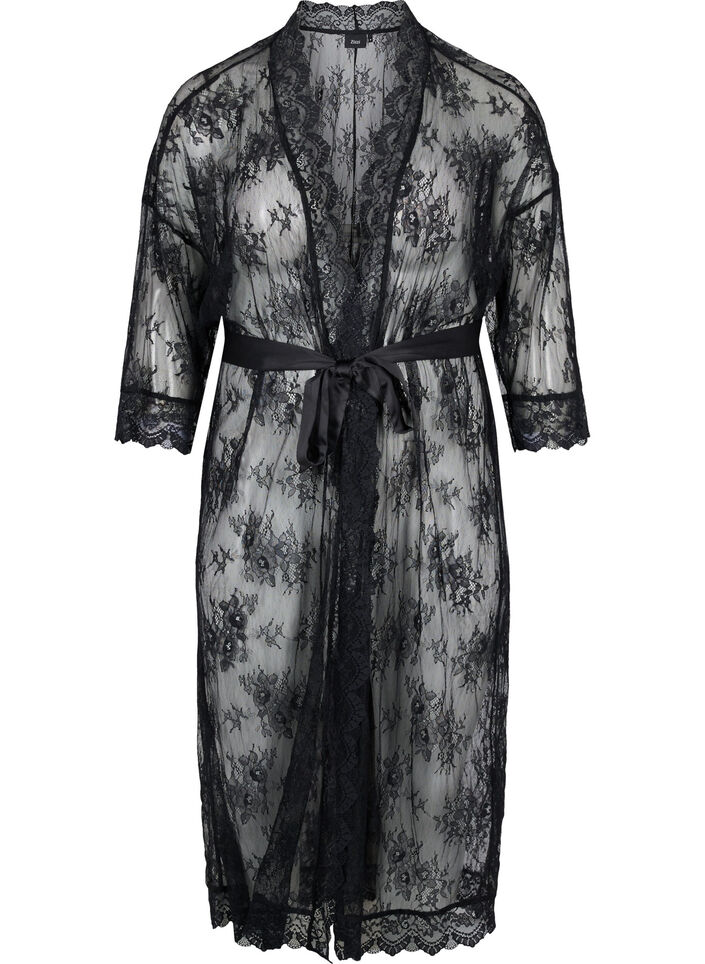 Long lace dressing gown Black Sz. 4260 Zizzifashion