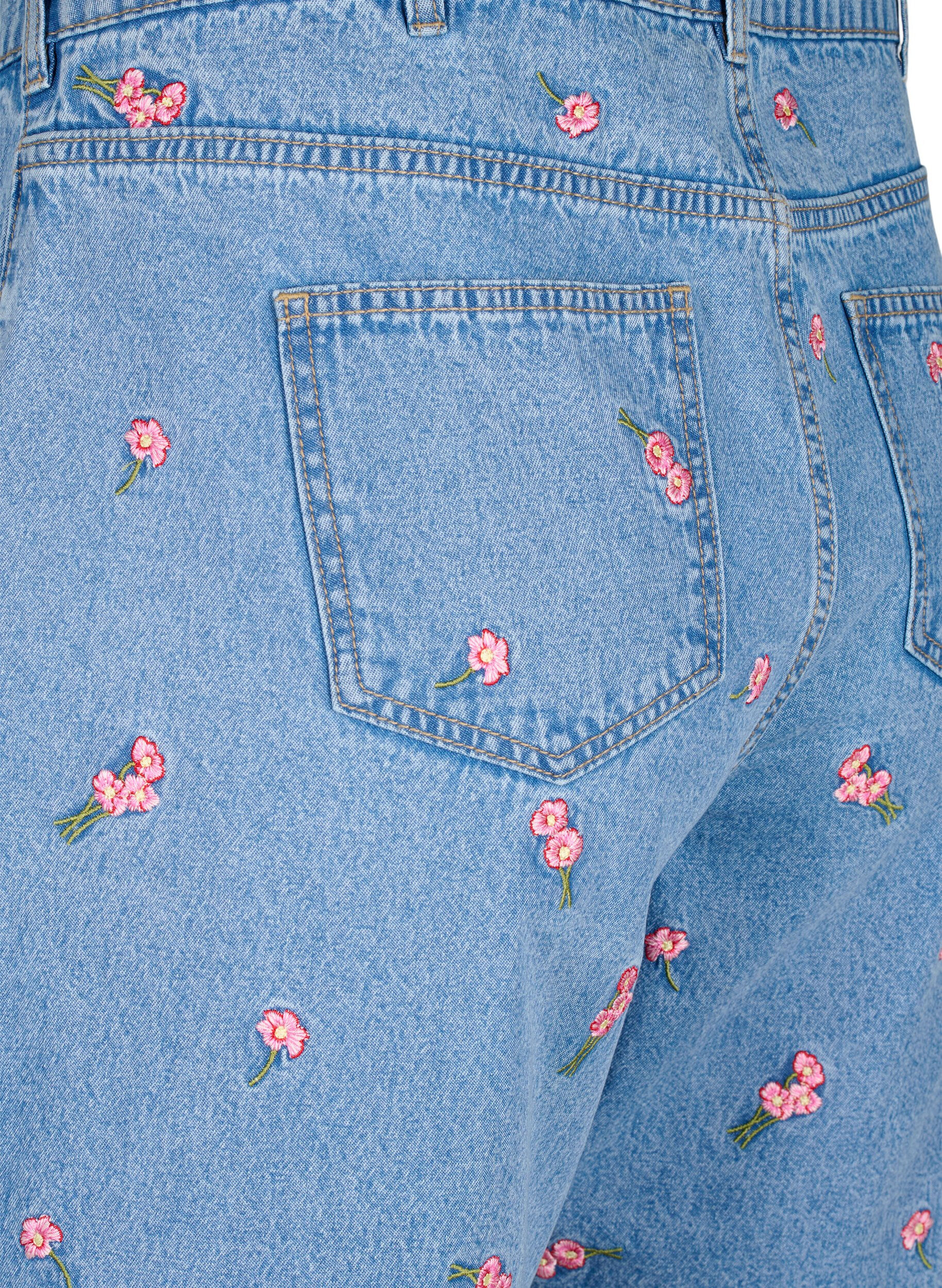 Zizzifashion Denim shorts with embroidered flowers, Light Blue, Packshot image number 3