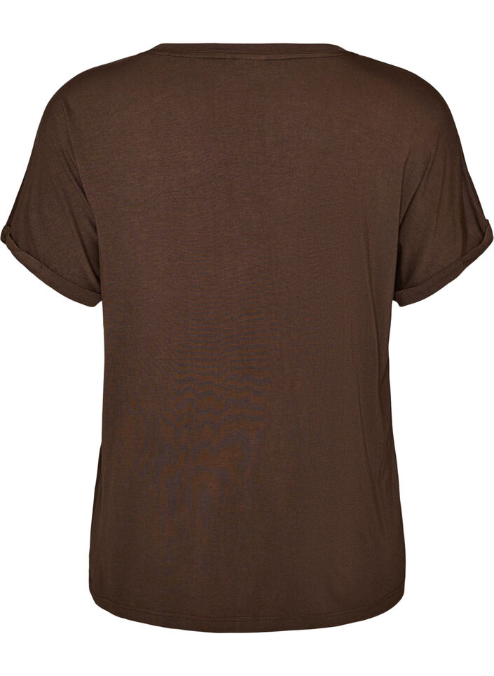 Basic V-neck T-shirt in viscose, Brown, Packshot image number 1