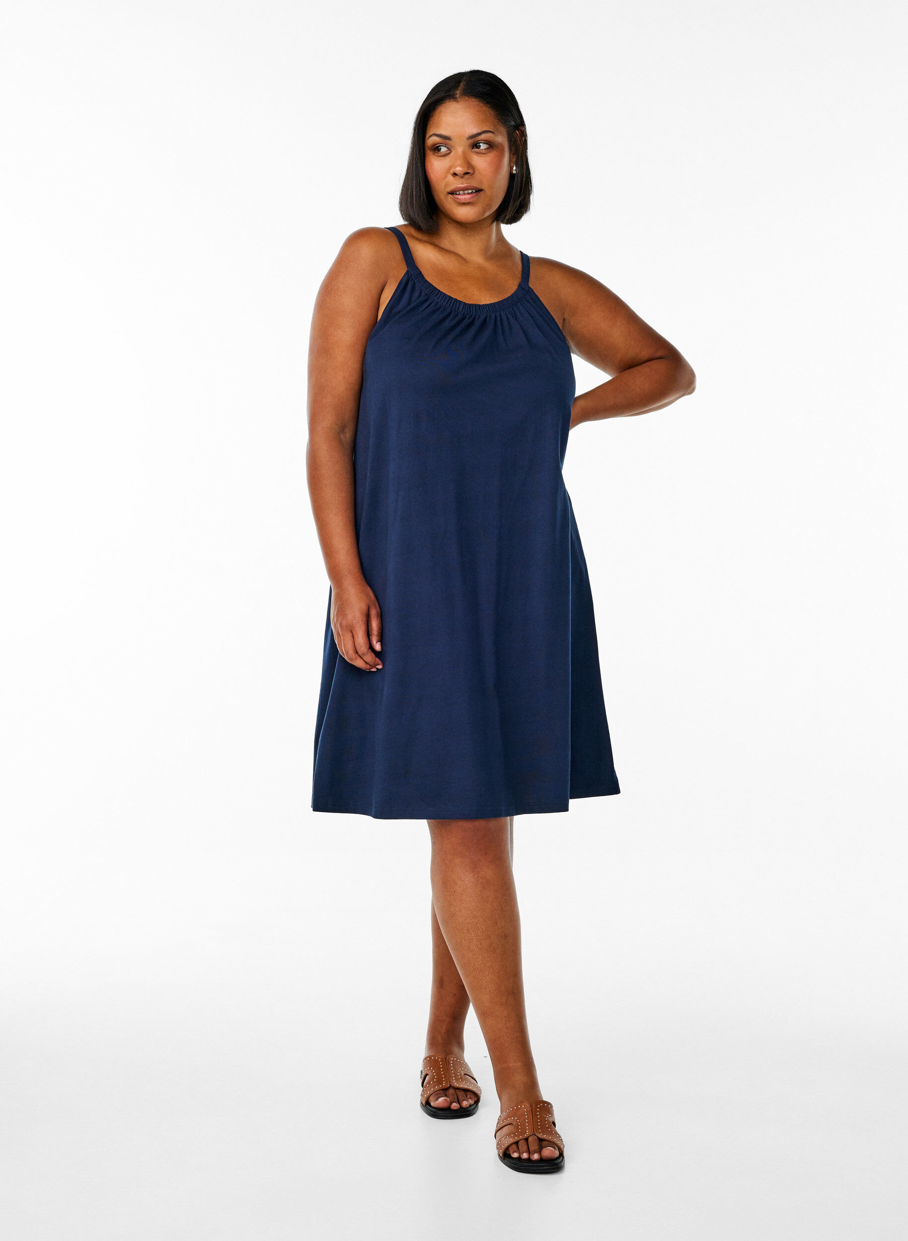 ZizzifashionKnee-length strap dress in organic cotton, Blue, Model image number 1