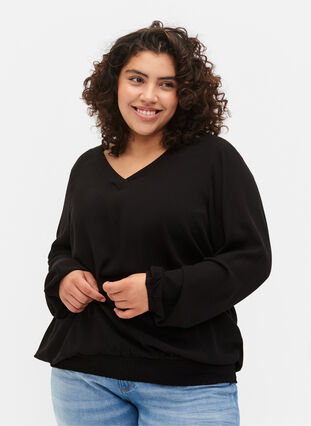 Viscose blouse with smock, Black, Model image number 0