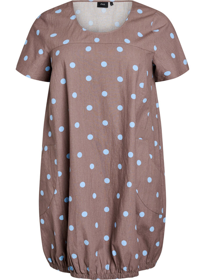 Short-sleeved cotton dress with print, Blue, Packshot image number 0