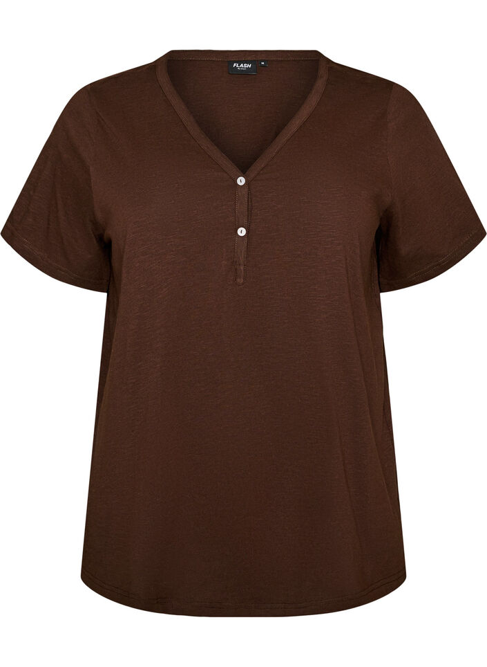 T-shirt with button detail, Brown, Packshot image number 0