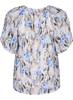 Floral party blouse with short sleeves, Blue Flower AOP, Packshot image number 1