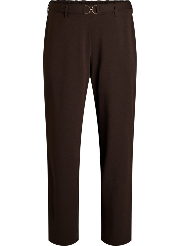 High-waisted trousers with belt detail and gold buckle, Brown, Packshot image number 0