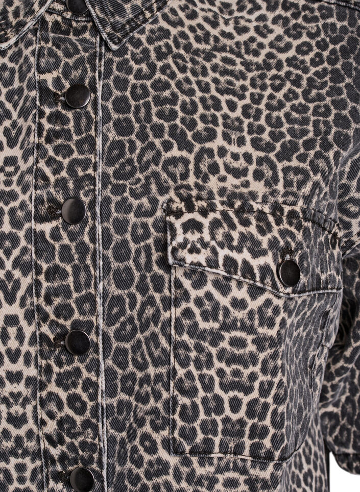 Denim shirt with leopard print and short sleeves, Brown, Packshot image number 2