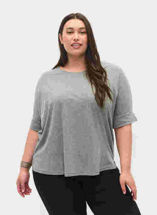 Melange blouse with short sleeves