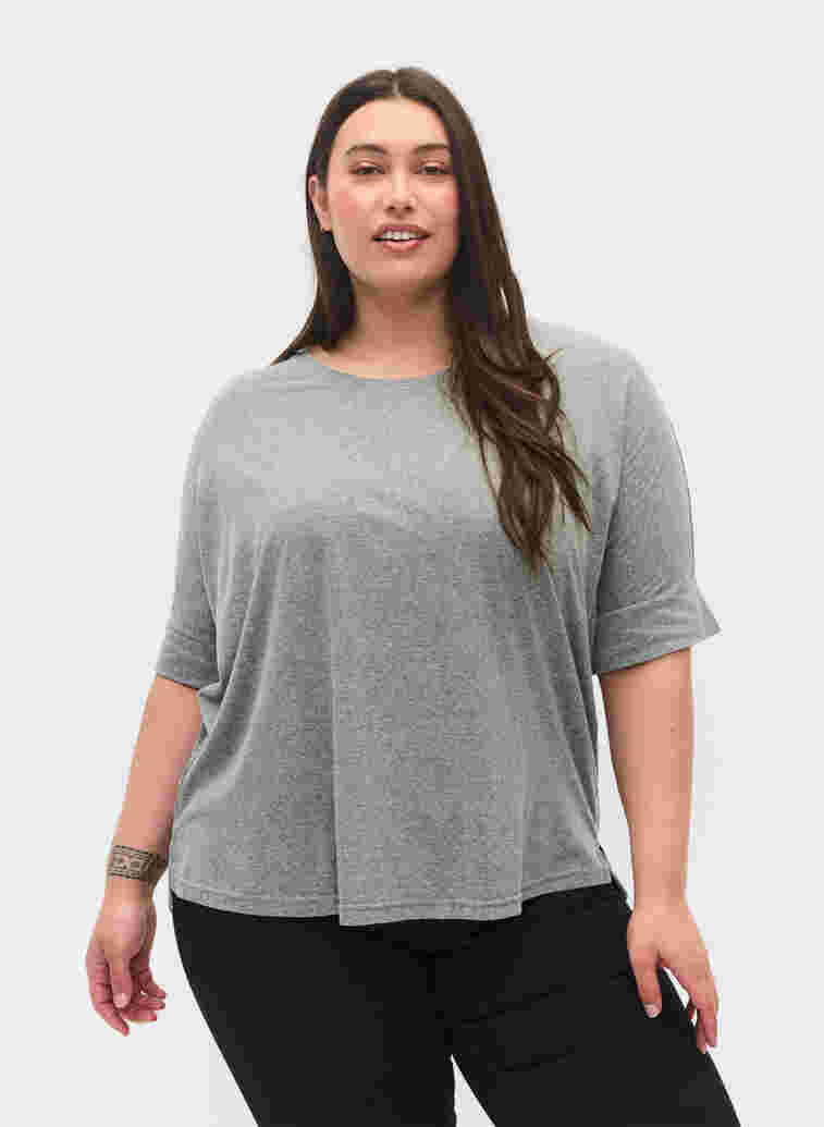 Melange blouse with short sleeves, Balsam Green Mel., Model