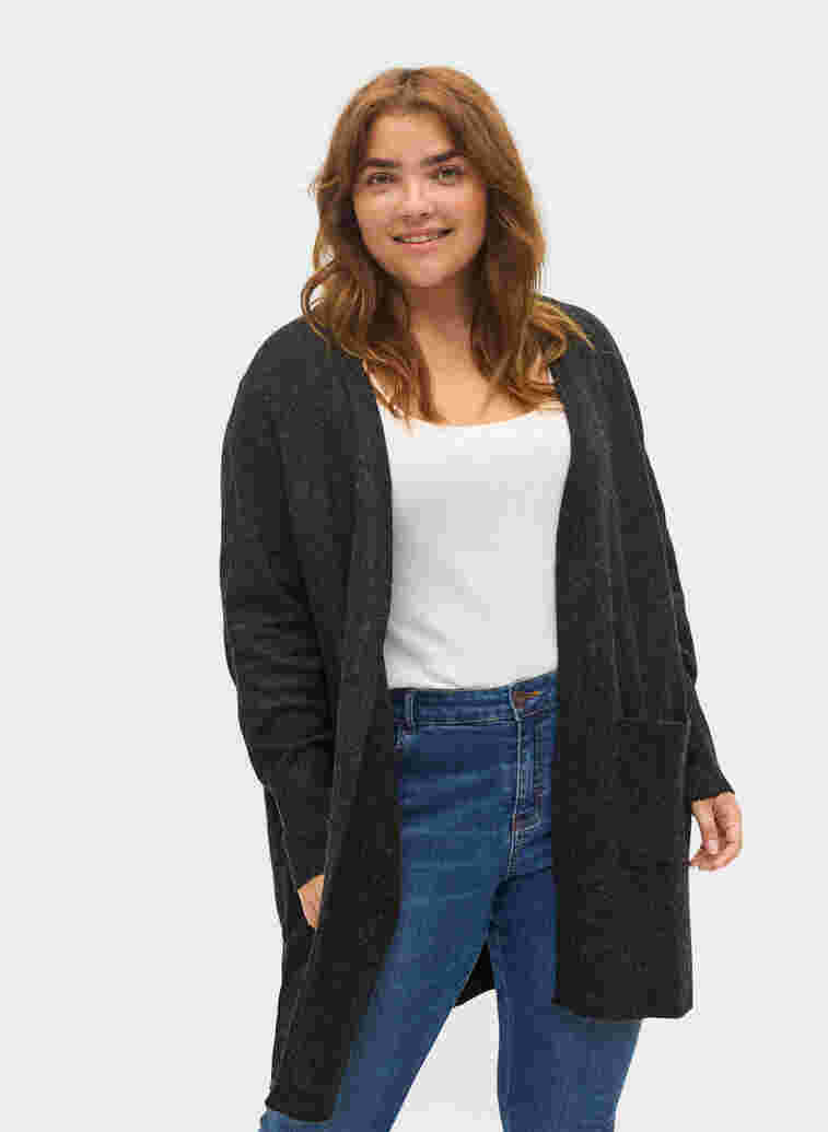 Marled knit cardigan with pockets, Dark Grey Melange, Model image number 0