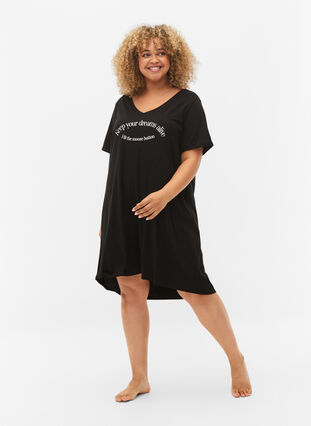 Cotton nightdress with print, Black w. Keep, Model image number 2