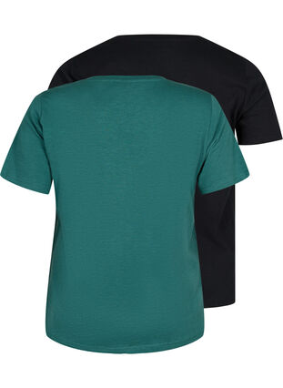 Basics cotton t-shirt 2-pack, Mallard Green/Black, Packshot image number 1