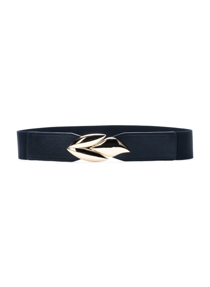 Elastic waist belt with gold coloured buckle, Black w. Gold Buckle, Packshot image number 0