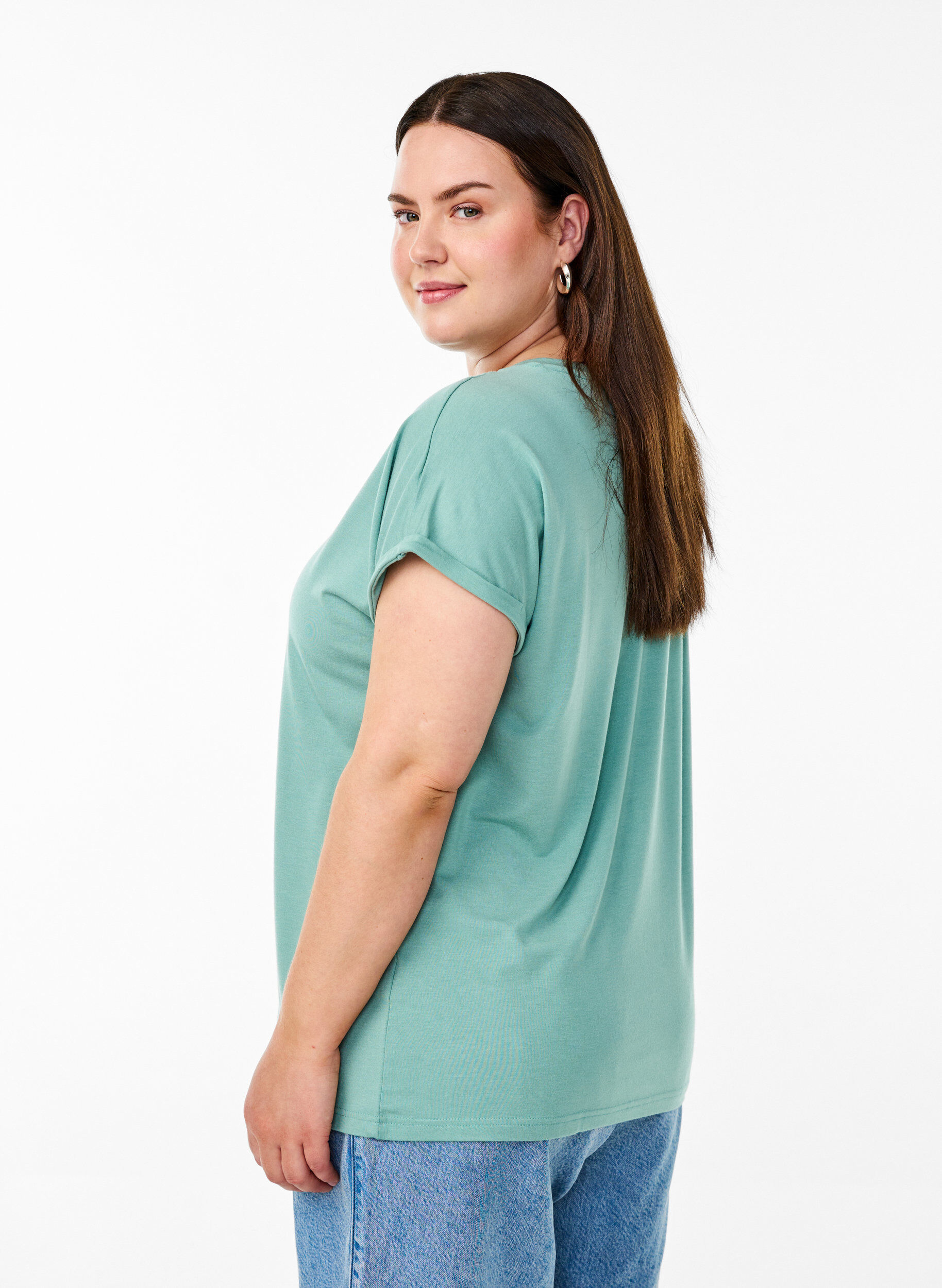 Zizzifashion Loose t-shirt with round neck, Blue, Model image number 2