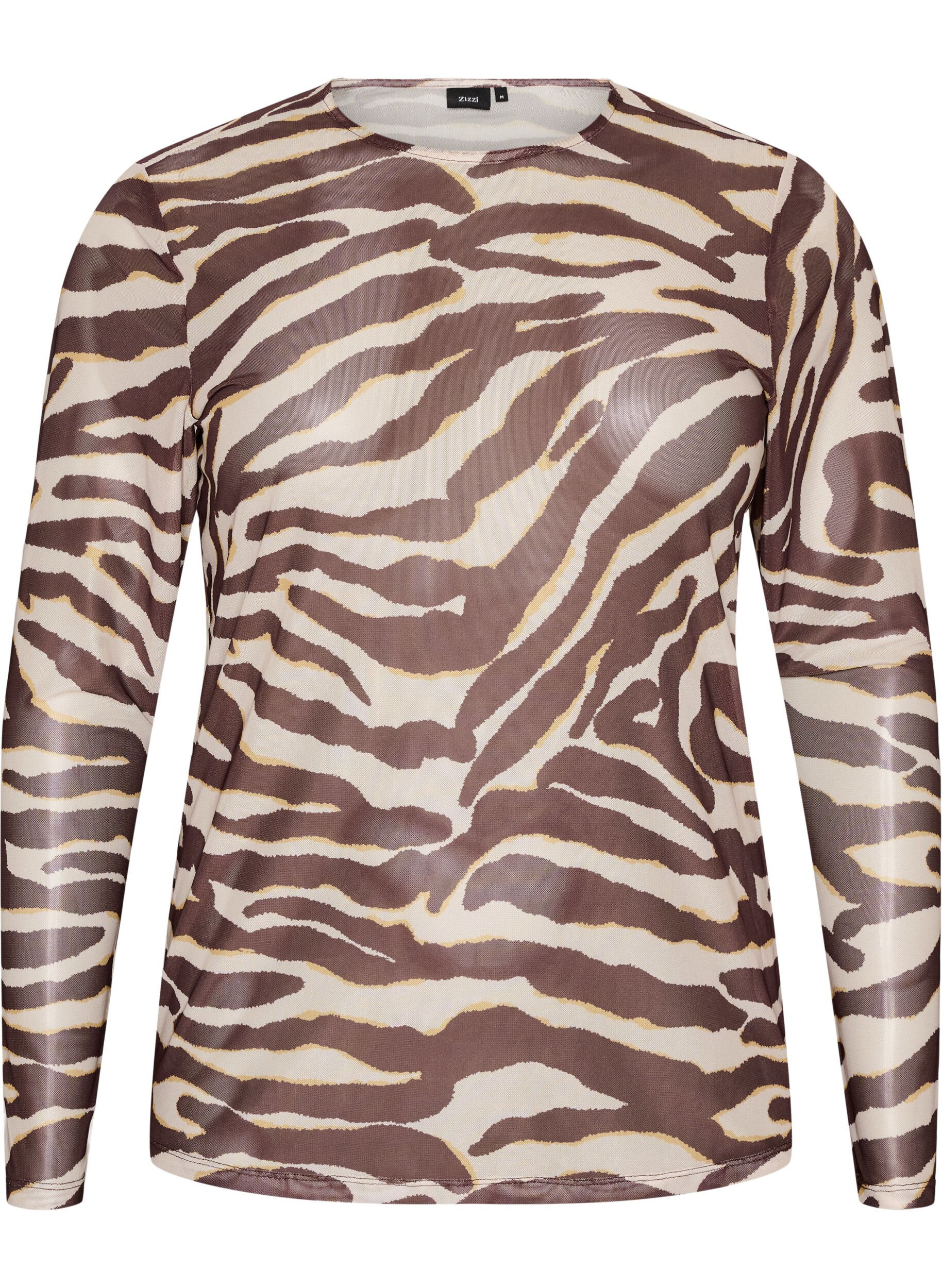 ZizzifashionMesh blouse with print, Brown, Packshot image number 0