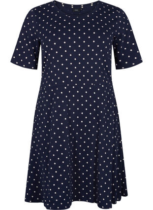 Solid cotton dress with short sleeves, Night Sky Dot, Packshot image number 0