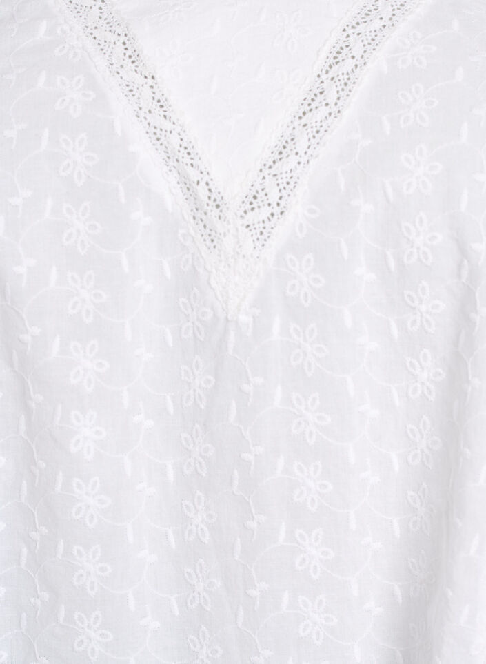 Knee-length cotton dress with embroidery and a V-neck, White, Packshot image number 2