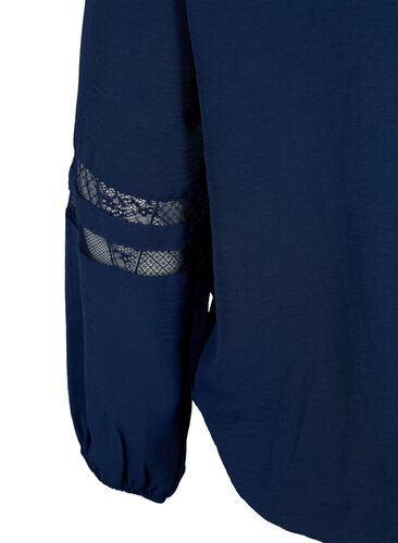 Long-sleeved blouse with lace, Navy Blazer, Packshot image number 3