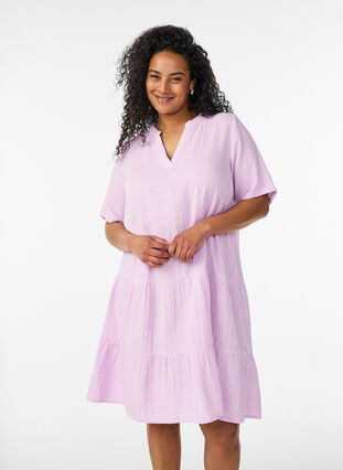 Short A-line dress in cotton muslin - Purple - Sz. M - Zizzifashion Short A-line dress in cotton muslin - Purple - Sz. M - Zizzifashion