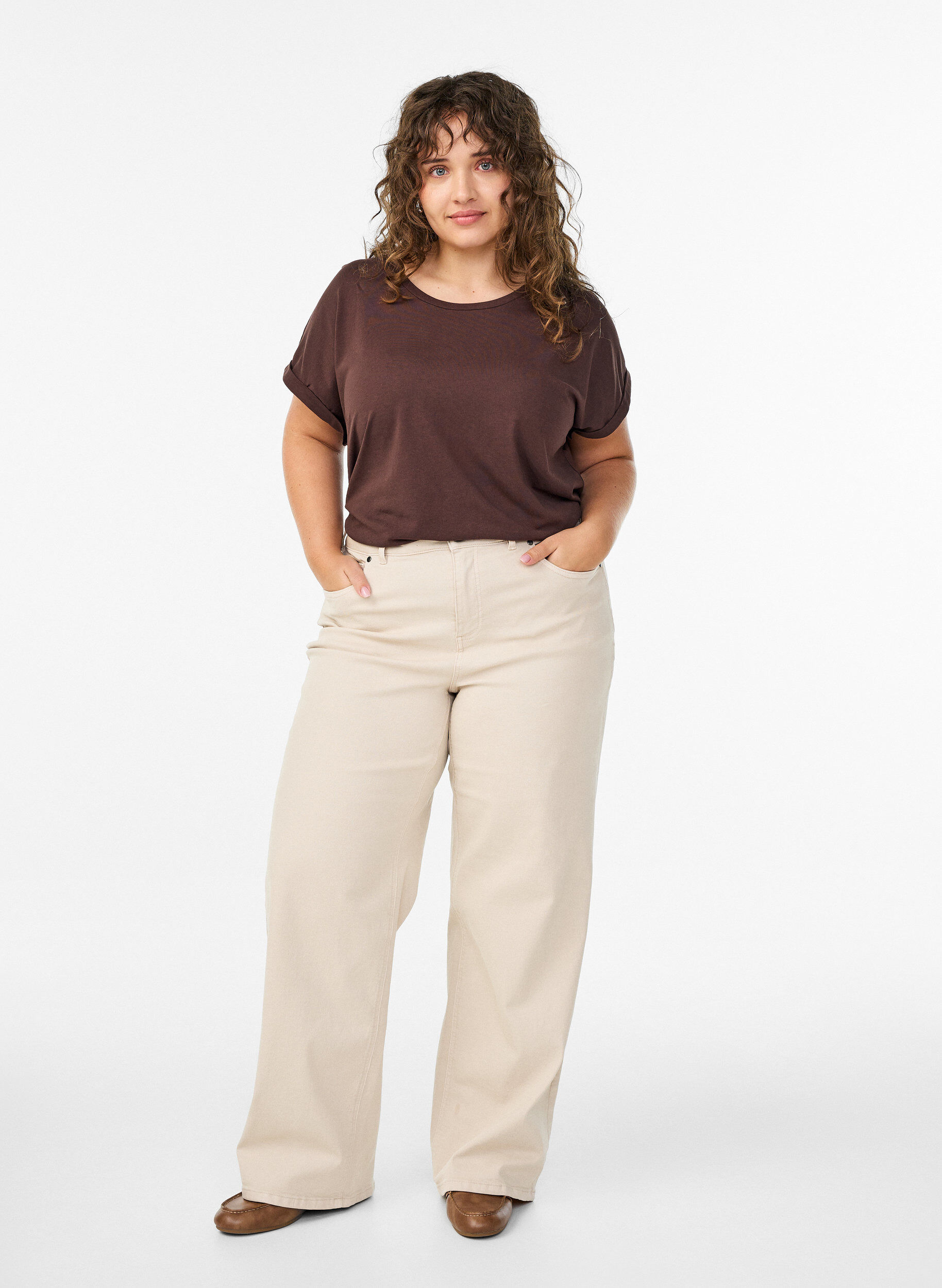 Zizzifashion Short-sleeved cotton blend t-shirt, Brown, Model image number 1