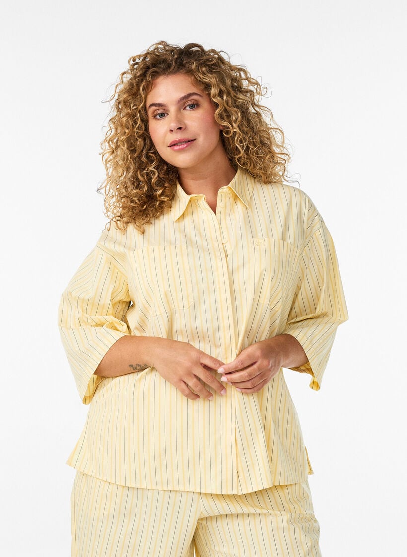 Striped blouse in a loose fit, Yellow, Model image number 0