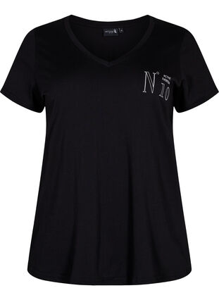 Cotton training t-shirt with a print, Black w. No. 10, Packshot image number 0